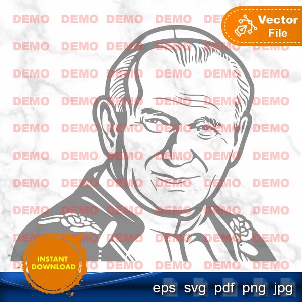 Pope John Paul II Pope John Paul II Religious Vector Images svg png plotter, cut file, laser engraver, silhouette CNC