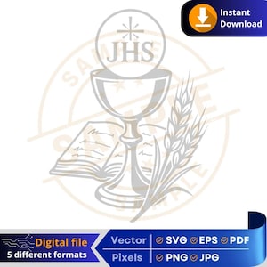 Kelch mit Bibel SVG | Religiöser digitaler Download | Kelch und Bibel | Basteln & Drucken Cricut Gravur Laser DTF