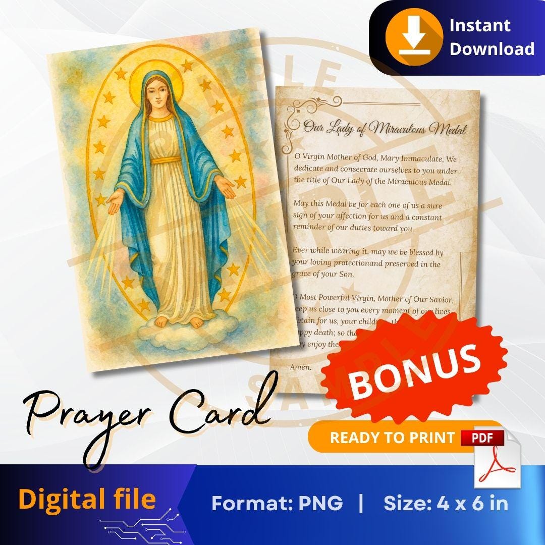 Our Lady of the Miraculous Medal Prayer Card Artwork | Religious ...