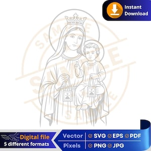 Our Lady of Mount Carmel | | Religious Digital Download | Virgen del Carmen | Crafts & Printing Cricut Engraving  Laser DTF