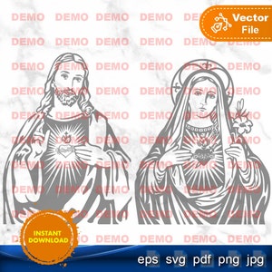 Heilig Hart van Jezus en Maria Vector Religieuze Afbeeldingen SVG PNG (combo) voor plotter, gesneden bestand, CNC cricut, silhouet