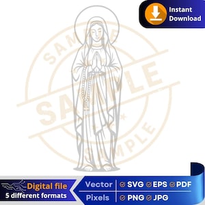 Virgin Mary Praying the Rosary SVG | Religious Digital Download | Virgin Mary praying rosary | Crafts & Printing Cricut Engraving Laser DTF