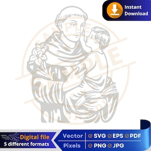 Immagini religiose vettoriali SVG di Sant'Antonio da Padova per plotter, sabbiatura, file di taglio per incisione, cricut, incisore laser, silhouette