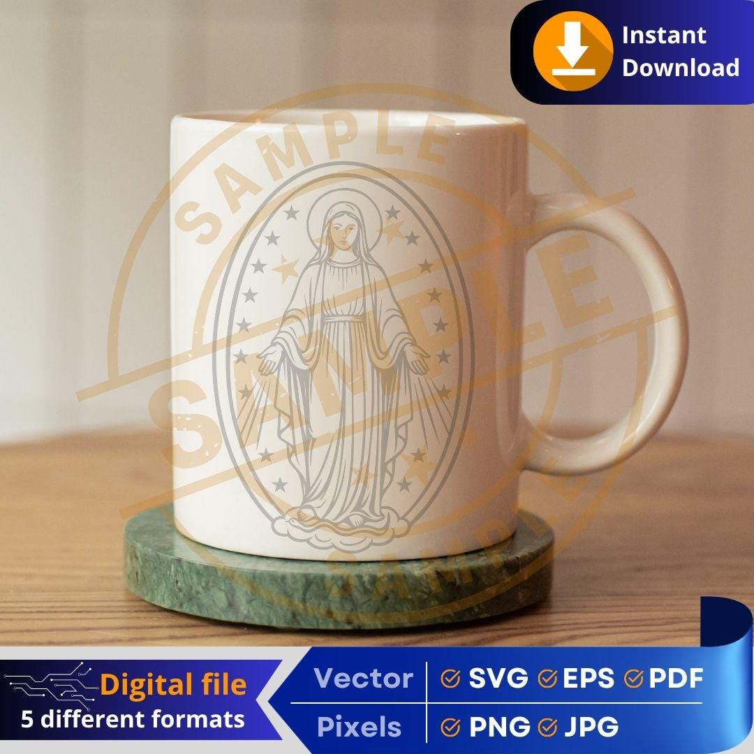 Our Lady of the Miraculous Medal SVG, Virgin Mary Digital Art, Catholic ...