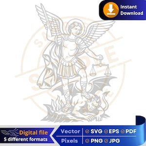 Arcangelo Michele SVG | Download digitale religioso | Arcangelo Michele | Artigianato e stampa Cricut Incisione Laser DTF | Angeli
