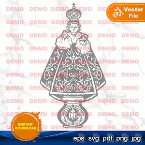 Immagini vettoriali religiose del Santo Bambino di Praga SVG PNG per plotter, sabbiatura, incisione, file di taglio, cricut, silhouette CNC