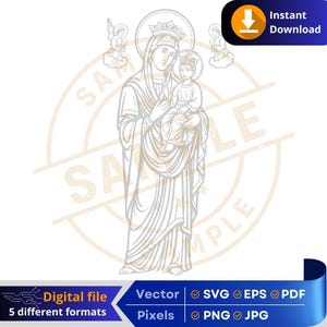 Onze Lieve Vrouw van Altijddurende Bijstand SVG Onze Lieve Vrouw van Altijddurende Bijstand Religieuze Digitale Download Knutselen & Afdrukken Cricut Gravure Laser DTF