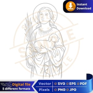 Santa Inês SVG | Download digital religioso | Inês de Roma | Artesanato e impressão Gravação a laser Cricut DTF | Inês de Roma