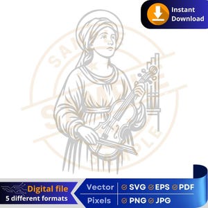 Santa Cecília SVG | Santo Padroeiro da Música | Download digital religioso | Santa Cecília | Artesanato e impressão Cricut Gravação Laser DTF