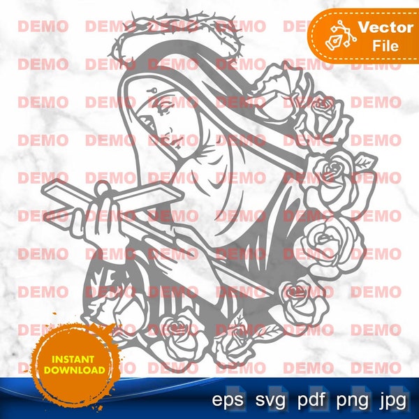 Santa Rita de Casia SVG PNG Imágenes Religiosas Vectoriales para plotter, sandblasting, engraving cut file, cricut, silhouette CNC