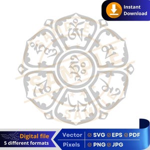 Mantra Om Mani Padme Hum SVG | Arquivo vetorial para impressão de arte budista | Clipart Zen espiritual | Decoração de meditação | Dharma | download digital