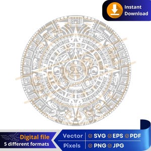Aztec Calendar SVG cultures through history  | Digital Download Cricut, Laser Cut DTF | Calendario Azteca Ancient History Clipart Crafts