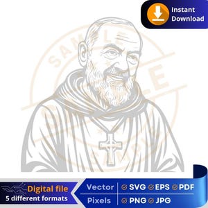 Padre Pio da Pietrelcina SVG | Download digitale religioso | Sacerdote cattolico italiano | Artigianato e stampa Cricut Incisione Laser DTF