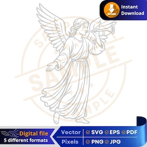 Archangel Gabriel with trumpet SVG | Religious Digital Download | Archangel Gabriel | Crafts & Printing Cricut Engraving Laser DTF