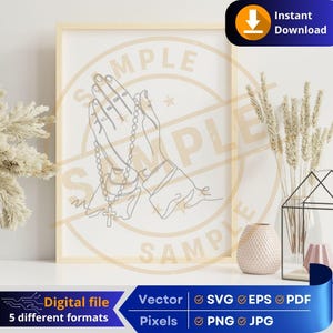 Doodle stampabile Mani che pregano il rosario SVG e PNG | Download digitale | mani che pregano il rosario | Stampa Cricut Incisione Laser DTF