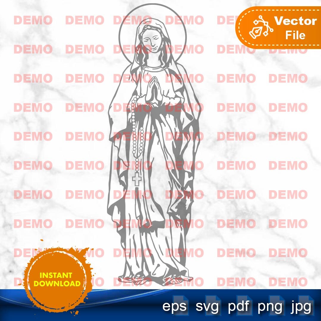 Virgin Mary Praying the Rosary Religious Vector Images, SVG PNG