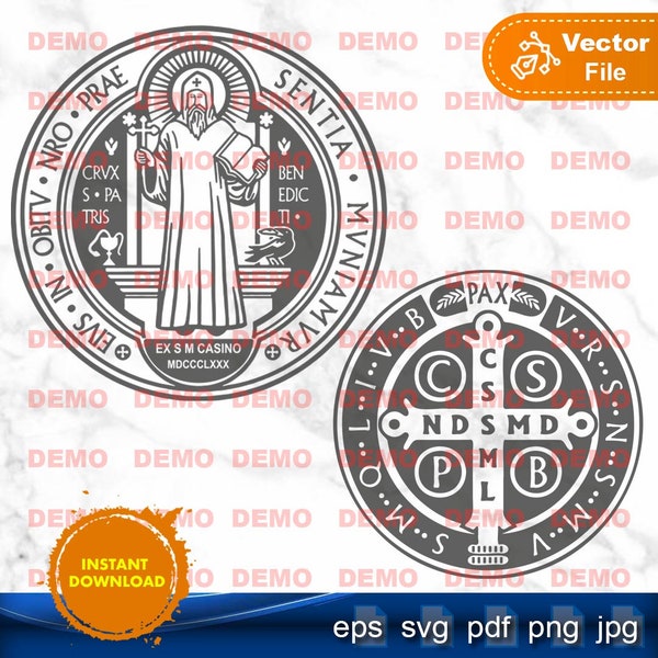 Medallón San Benito SVG Imágenes Religiosas Vectoriales for plotter, sandblasting, engraving cut file, cricut, silhouette catholic