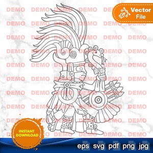 Maya God Huitzilopochtli cultures through history vector image, ideal for cut file, shirt cricut, laser engraver, silhouette