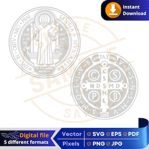 Medaglione di San Benedetto SVG Immagini religiose vettoriali per plotter, sabbiatura, file di taglio per incisione, cricut, silhouette cattolica
