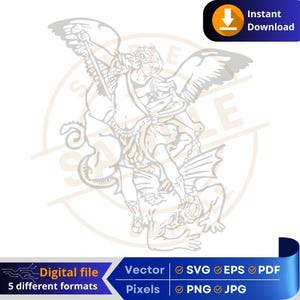 Archangel Michael SVG PNG Vector Religious Images for CNC plotter sandblasting, engraving cut file cricut silhouette laser