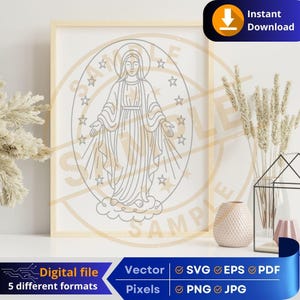 Printable Doodle Virgin miraculous medal SVG & PNG | Digital Download | Virgin miraculous medal | Printing Cricut Engraving Laser DTF