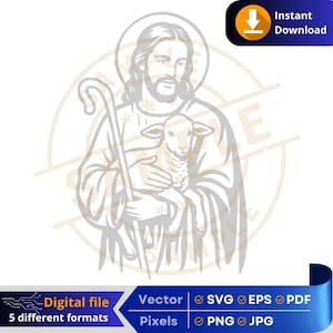 Jesus the good Shepherd SVG | Religious Digital Download | Jesus el buen Pastor | Crafts & Printing Cricut Engraving  Laser DTF