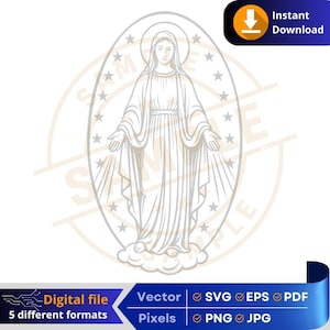 Onze Lieve Vrouw van de Wonderdadige Medaille | Religieuze digitale download | Maagdelijke wondermedaille | Handwerk & Afdrukken Cricut Gravure Laser DTF