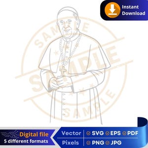Imagens vetoriais religiosas SVG PNG do Papa Francisco para plotter, arquivo de corte, cricut para camisa, gravador a laser, silhueta CNC