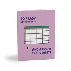 Valentine's/Galentine's Day Card | "Lady in the Streets, Freak in the Sheets" Spreadsheet Valentine
