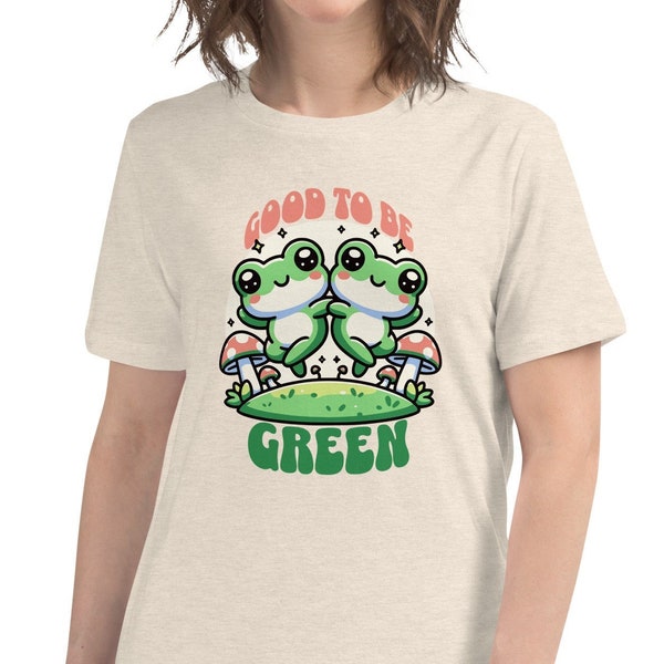 Good to be Green! cute dancing frogs mushrooms kawaii cotton t-shirt women's tee psychedelic happy toad lovers