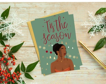 Black Christmas Card, African Christmas Cards, Diverse Card Designs, Afro Greeting Cards, Merry Christmas Cards, Afrocentric Cards