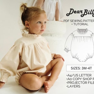 Girls Ruffle Romper with Sleeves PDF Sewing Pattern 3M-4T