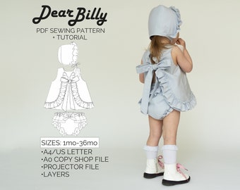 Baby Set Bundle Bonnet Pinafore Dress Bloomers 1M-36M PDF Sewing Pattern