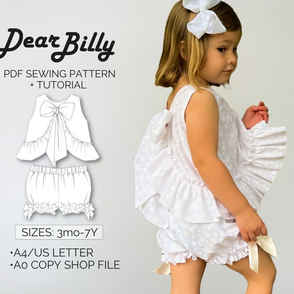 Girl Set Bundle PDF sewing pattern Pinafore Top and Shorties in sizes 3M-7Y