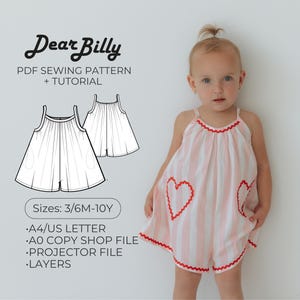 Girls Playsuit Sewing Pattern PDF | Flowy Dress Romper | Sizes 3/6M–10Y | Instant Download