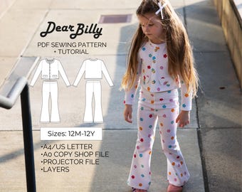 Naaipatroon meisjesvest en uitlopende broek: gebreide outfit (maten 12 M-12 jaar) (pdf-patroon)