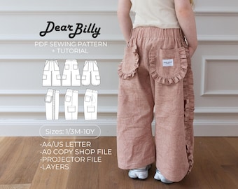 Trendy Kids Barrel Leg Pants PDF Sewing Pattern | Unisex Cargo Pants with Ruffles Option & Pockets | Digital Download 1/3M–10Y