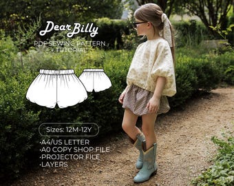 Girls Bubble Hem Balloon Shorts PDF Sewing Pattern (12M-12Y)