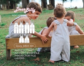 Kids Overalls Sewing Pattern PDF Short & Long | Baby Toddler Child | Sizes 3/6M-10Y