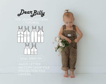 Naaipatroon kinderoverall, moderne tuinbroek voor peuters pdf, maten 3/6 M-10Y (digitale download)