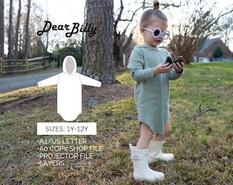 Girls Long-Sleeve Hoodie Dress PDF Sewing Pattern 1Y-12Y