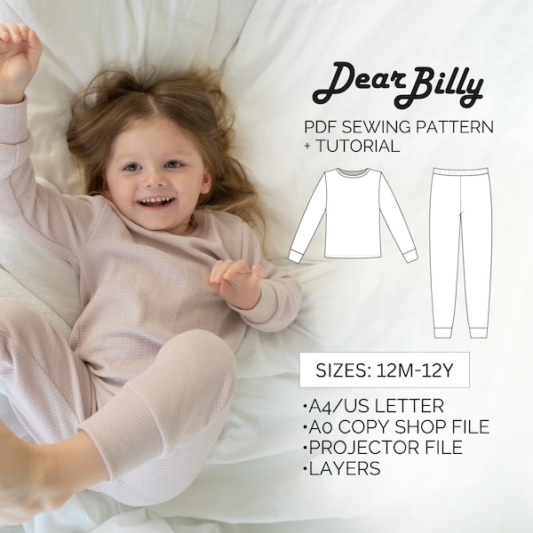 Kinder Pyjama Set Bundle PDF Schnittmuster 12M-12Y
