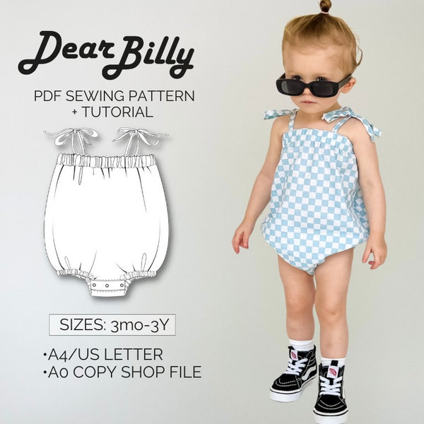 Tie Strap Playsuit PDF Sewing Pattern Instant Download Sizes 3M-3Y Mini Influencer