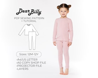 Kids Long Johns Sewing Pattern • Knit Pajamas Set (PDF Pattern)