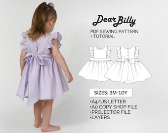 Girls Ruffle Pinafore Dress with a Bow PDF Sewing Pattern 3M-10Y