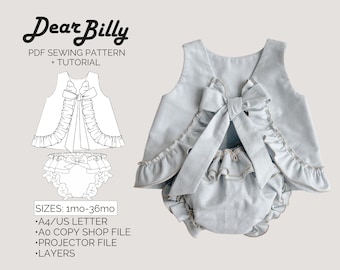 Pinafore Dress Diaper Cover Baby Set Bundle 1M-36M PDF Sewing Pattern