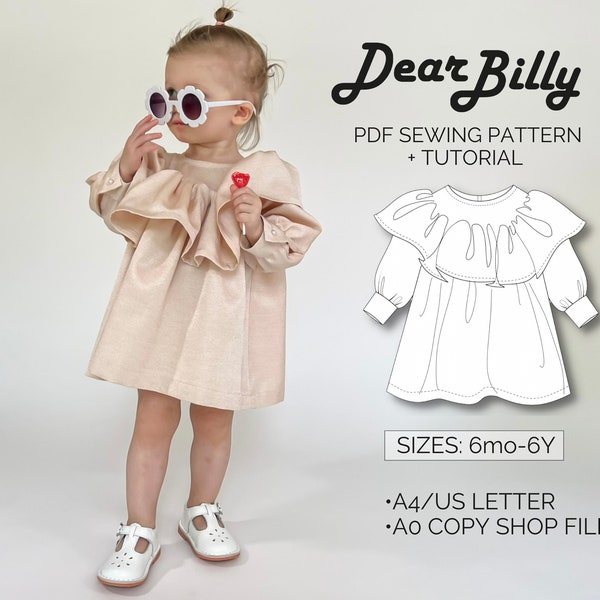 Girls Ruffle Dress PDF Sewing Pattern Sizes 6M-6Y Instant Download