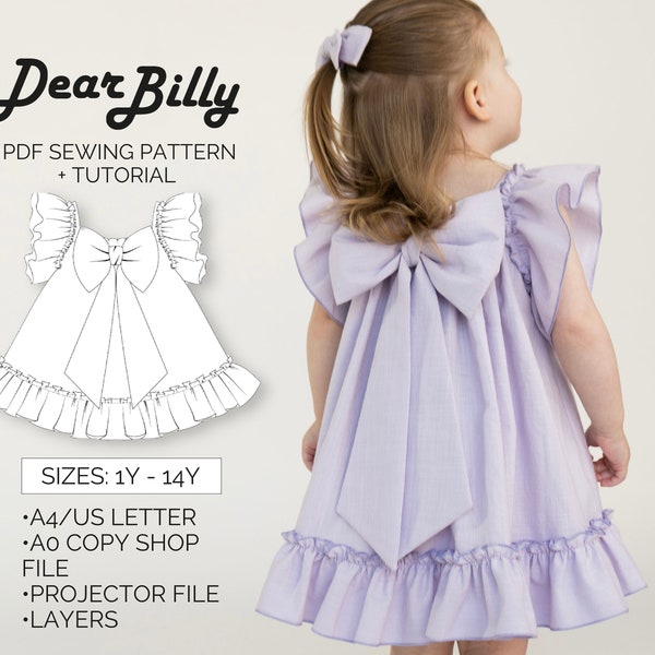 Mädchen Kleid PDF Schnittmuster, Größen 1-12 Jahre, Bébé Blossom Dress