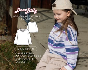 Unisex Long Sleeve T-Shirt Sewing Pattern for Kids | Easy Everyday Top | PDF (12M–12Y)