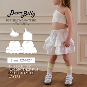One Shoulder Top and Skirt Summer Set Bundle PDF Sewing Pattern 12M-12Y Instant Download